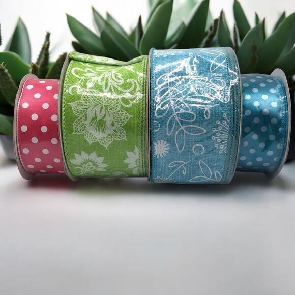 Spring Ribbon Lot 7 Rolls – 1.5" & 2.5" Wired Floral Gingham Dot Expressions - Picture 1 of 15